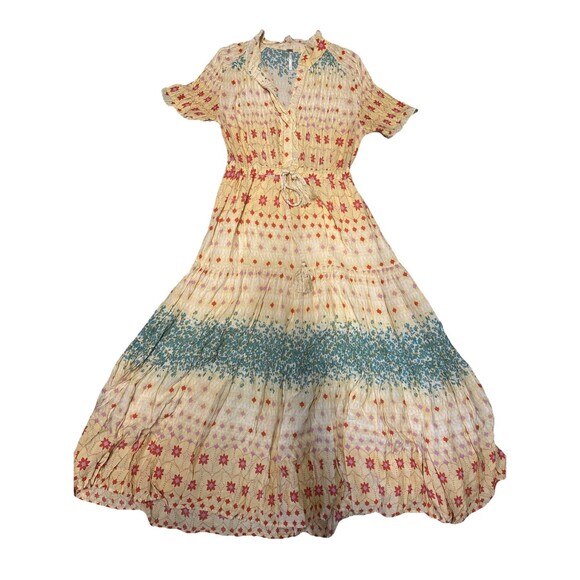 Free People Rare Feeling Maxi Dress Small Short Sleeve Floral Flare Western Boho - Picture 2 of 11